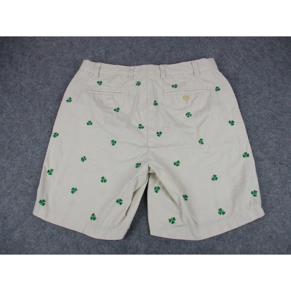 Orvis Shorts Mens 38 Off White Cream Green Clovers Floral Chino Embroidered VTG